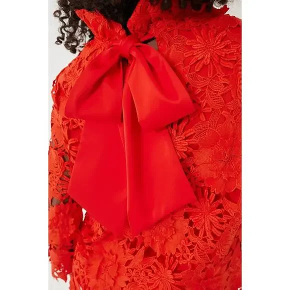 TUCKERNUCK Red Guipure Lace Faye Blouse Size XS NWT Retail $248 Tuckernuck - Picture 5 of 8